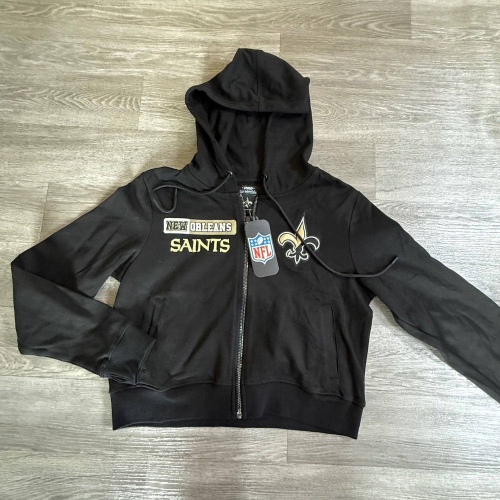 Pro Standard New Orleans Saints Womens Black Full Zip Cropped Hoodie NWT Medium